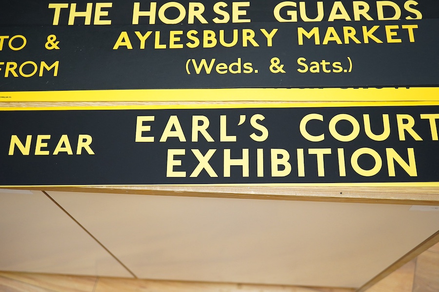 A collection of mid 1960s London Transport slipboard posters understood to have been used on Routemaster buses, signs include; to and from the horse guards, to inform Harrow Meadow, Eltham Road for Greenwich show, Millwa